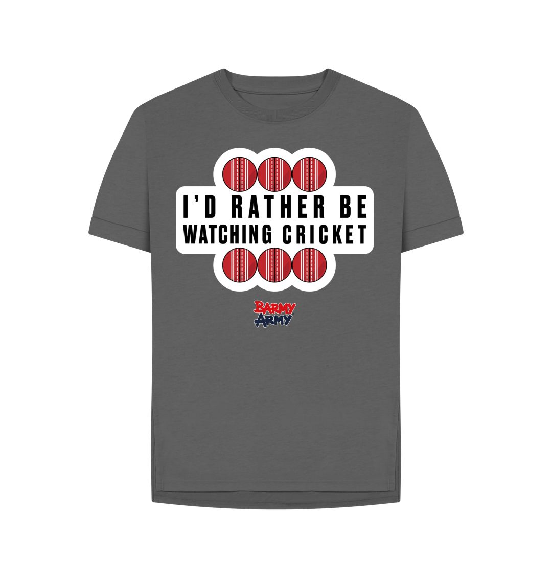 Slate Grey Barmy Army Watching Cricket Relaxed Fit Tee - Ladies