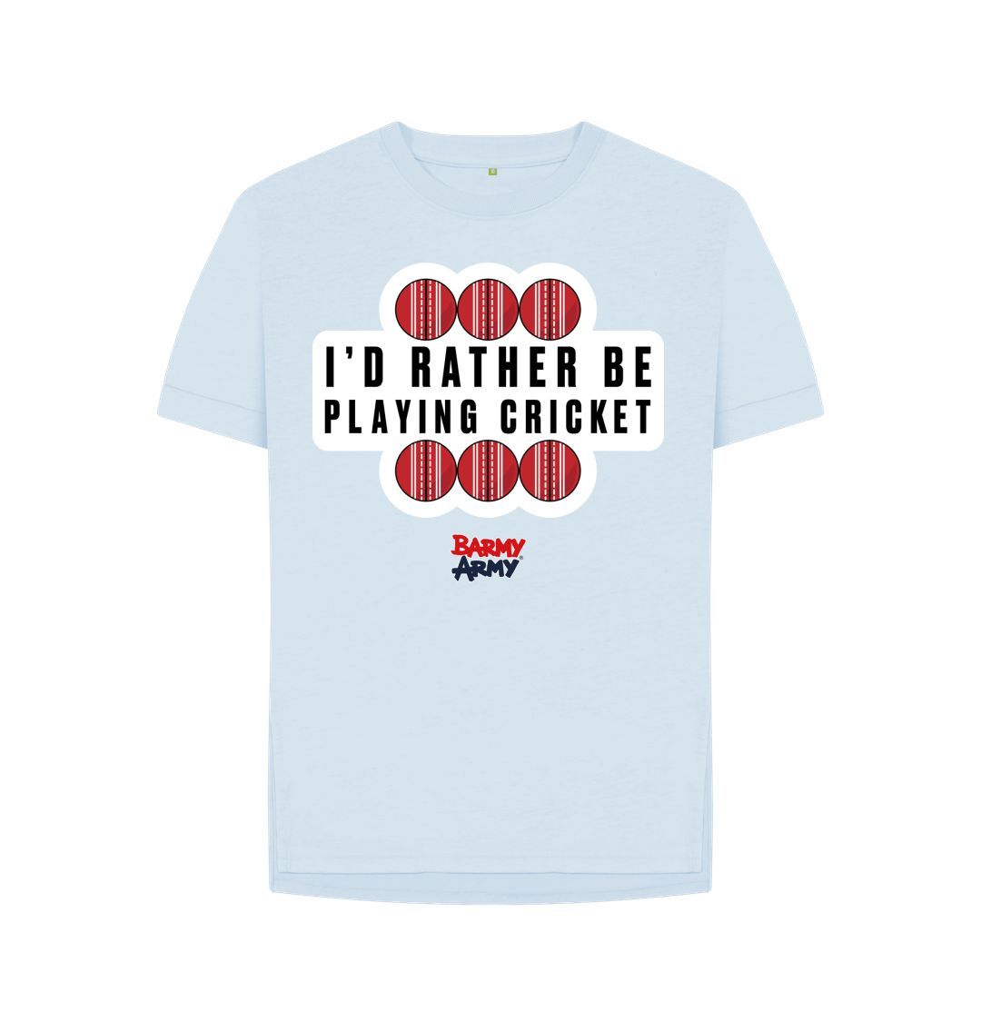 Sky Blue Barmy Army Playing Cricket Relaxed Fit Tee - Ladies