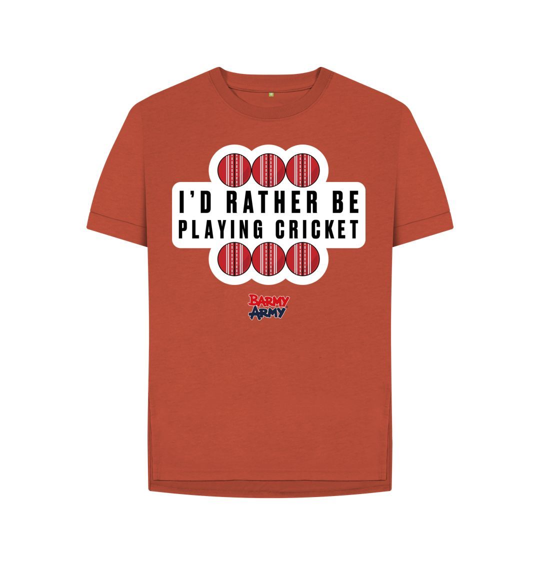 Rust Barmy Army Playing Cricket Relaxed Fit Tee - Ladies